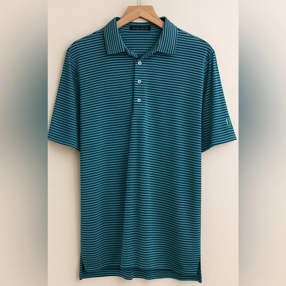 Ralph Lauren RLX Mens Large Shirt Golf Polo Performance Striped Green Blue
